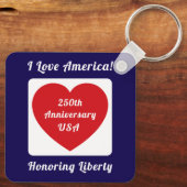 Love the USA Patriotic Red White Blue Heart 250th Schlüsselanhänger (Rückseite)