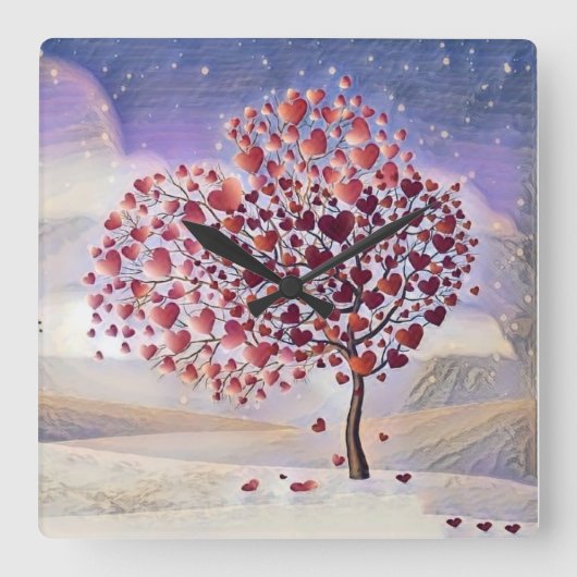 Love Tree Acrylic Wall Clock Quadratische Wanduhr (Vorderseite)