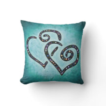 Love Twin Heart Blue Pillow
