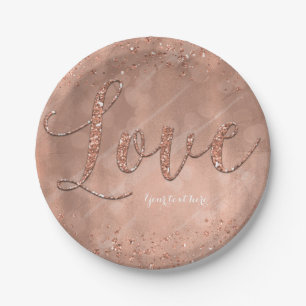 LOVE Typ Text Faux Roségold Glitter Glam Party Pappteller