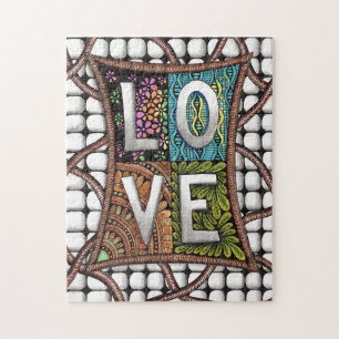 LOVE-Typografie Intricate Linienkunst-Doodle-Muste Puzzle