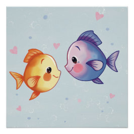 Love Under the Sea – Cute Watercolor Fish Couple Poster