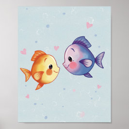 Love Under the Sea – Cute Watercolor Fish Couple Poster