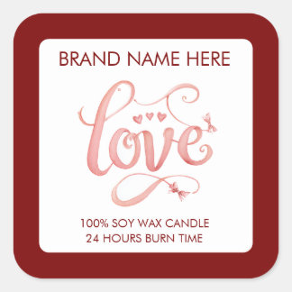 Love Valentine’s Day Candle Label Quadratischer Aufkleber