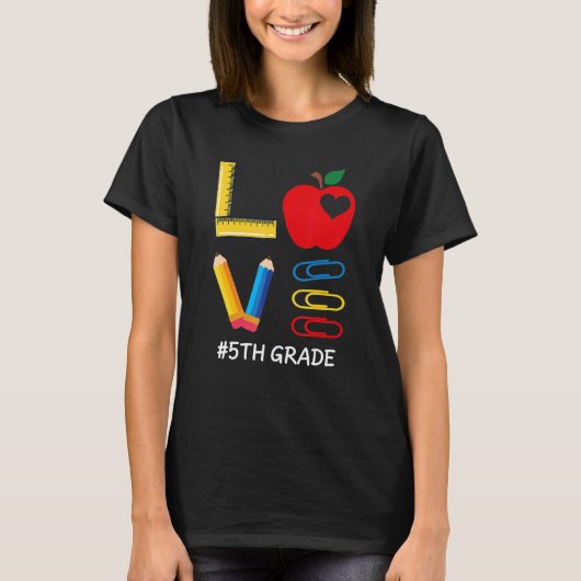 LOVE Valentines Day Apple Crayon 5th Grade Teacher T-Shirt (Vorderseite)