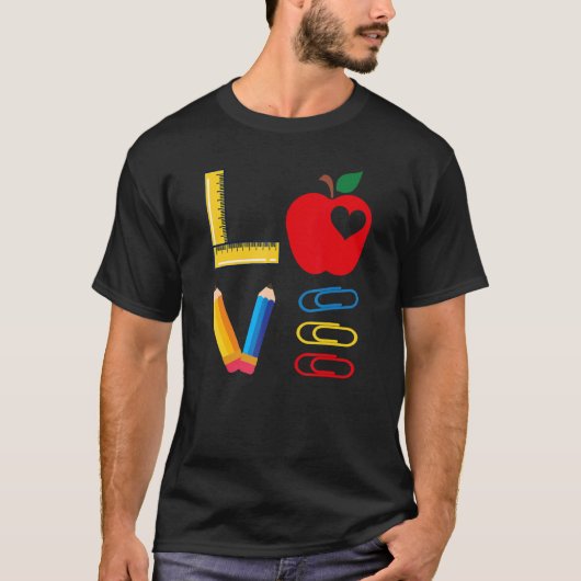 LOVE Valentines Day Apple Pencil Crayon Teacher Gi T-Shirt (Vorderseite)