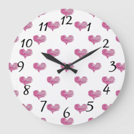 Love Valentine's Day Hot Pink Heart Sketch Große Wanduhr