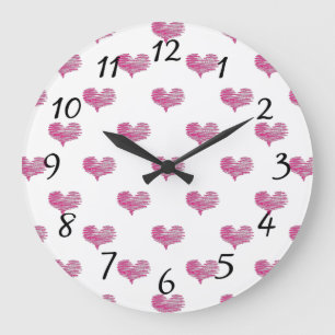 Love Valentine's Day Hot Pink Heart Sketch Große Wanduhr