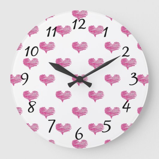 Love Valentine's Day Hot Pink Heart Sketch Große Wanduhr (Vorderseite)