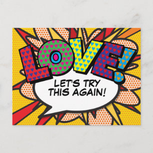 LOVE Verschobener Termin Comic Buch Pop Art Ankündigungspostkarte