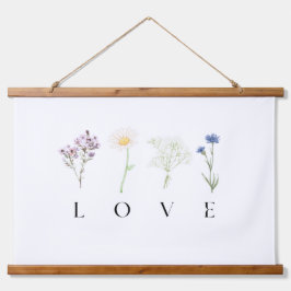 LOVE Vertical Floral Wall Art – Romantic Botanical Wandteppich Mit Holzrahmen
