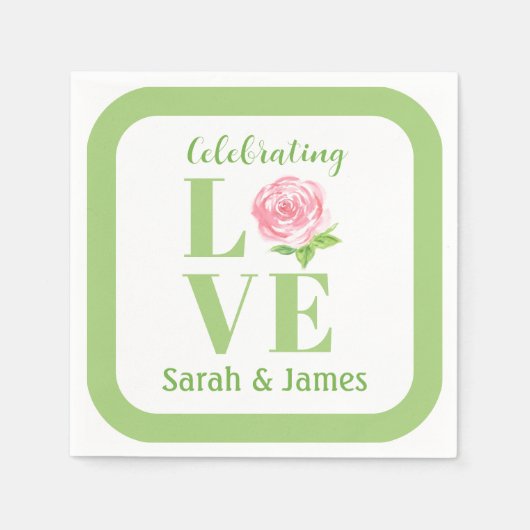 LOVE Wasserfarbe Rose NAME Hochzeit Serviette (Vorderseite)