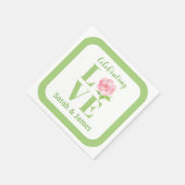 LOVE Wasserfarbe Rose NAME Hochzeit Serviette (Ecke)