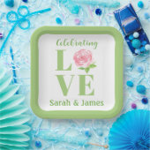 LOVE Wasserfarben-Rose NAME Hochzeit Pappteller (Party)