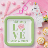 LOVE Wasserfarben-Rose NAME Hochzeit Pappteller (Party)