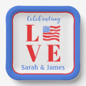 LOVE Watercolor American Flag NAME Bridal Pappteller (Vorderseite)