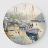 Love Watercolor Nautic Sailing Monogram Große Wanduhr (Vorderseite)
