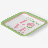 LOVE Watercolor Rose NAME Bridal Green Pappteller (Gewinkelt)