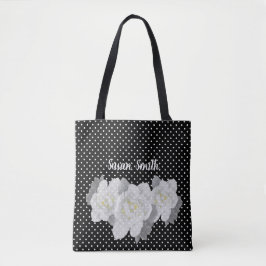 Love White Gardenia Blume Schwarz-weiß Polka Dot Tasche