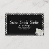 Love White Gardenia Blume Schwarz-weiß Polka Dot Visitenkarte (Rückseite)