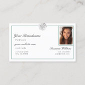 Love White Rose on Green mit Initials Foto Visitenkarte (Rückseite)