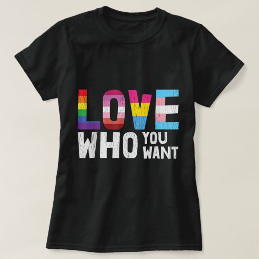 Love Who You Want LGBTQ Lesbian Gay Bisexual Pan Q T-Shirt (Design vorne)