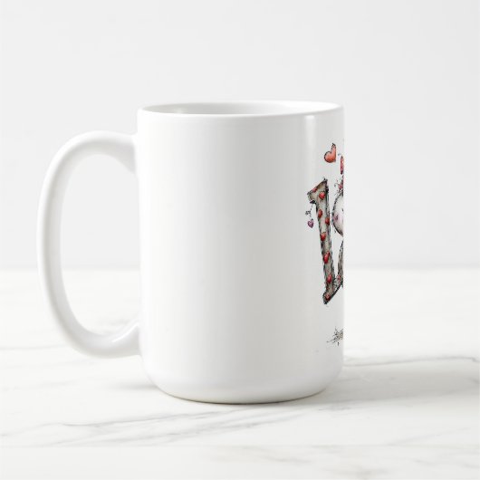  LOVE with Heart Characters Illustration Kaffeetasse (Links)