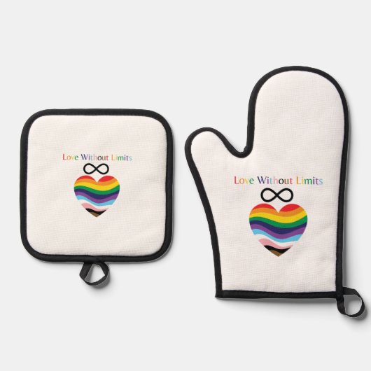 Love Without Limits - Rainbow Heart with Infinity Ofenhandschuh & Topflappen-Set (Vorderseite)