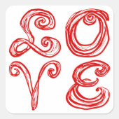 LOVE Word Art Fabric Font Red Letters  Quadratischer Aufkleber (Vorderseite)