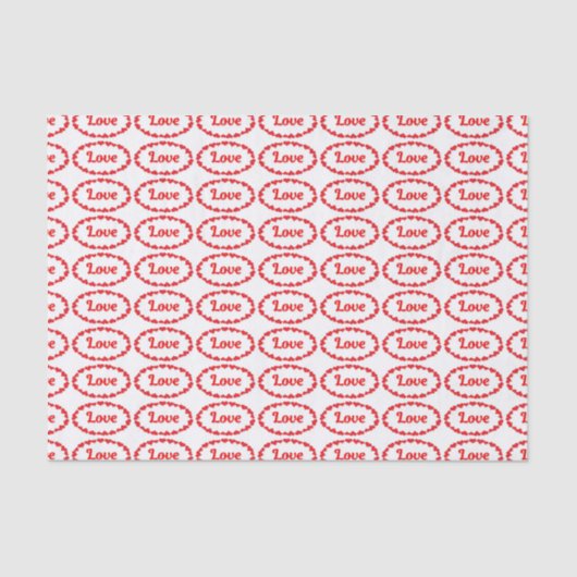 Love Word in Red and White Ovals Pattern Seidenpapier (Vorderseite)