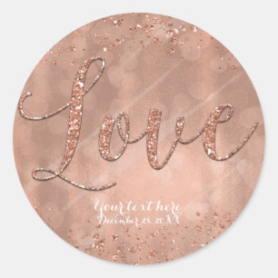 LOVE Worte Typ Pink Rosen Gold Glamour Glitter Runder Aufkleber