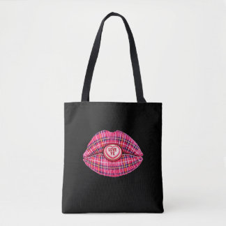 Love Ye Scottish Tartan Kiss Lips Scotland pink Tasche