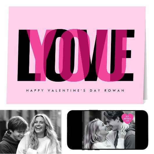 Love You Custom 2 Photo Happy Valentine's Day Pink Karte