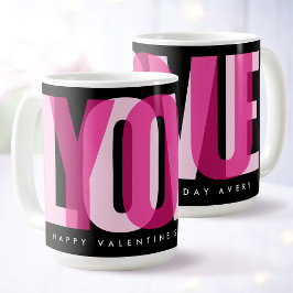 Love You Custom Happy Valentine's Day Pink Black Kaffeetasse
