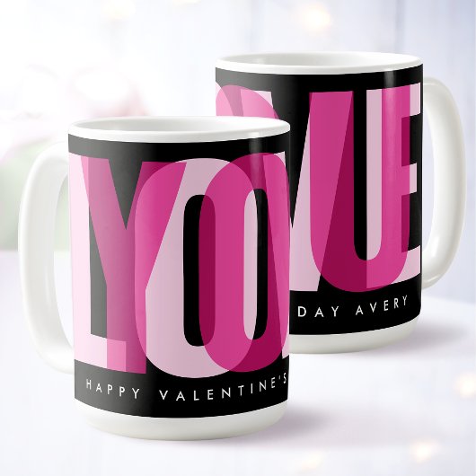 Love You Custom Happy Valentine's Day Pink Black Kaffeetasse
