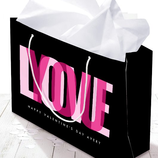 Love You Custom Name Happy Valentine's Day Black Große Geschenktüte
