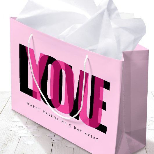 Love You Custom Name Happy Valentine's Day Pink Große Geschenktüte