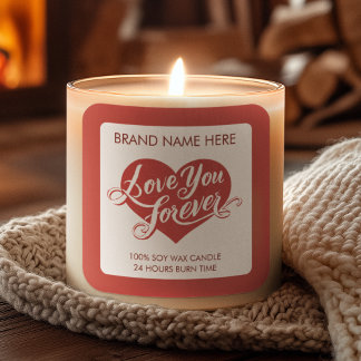 Love You Forever Valentine’s Day Candle Label Quadratischer Aufkleber
