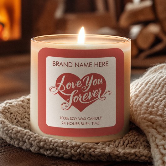 Love You Forever Valentine’s Day Candle Label Quadratischer Aufkleber
