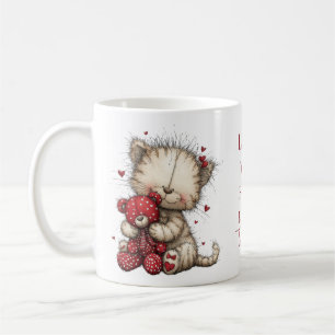„Love You Fur-Ever“ Süße Katze & Teddy Valentinsgr Kaffeetasse