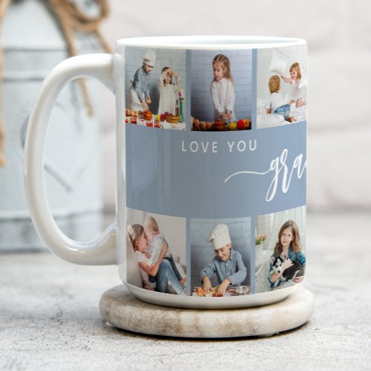 Love You Grandma 12 Photo Collage Dusty Blue Kaffeetasse