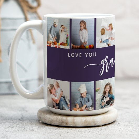 Love You Grandma 12 Photo Collage Purple Kaffeetasse