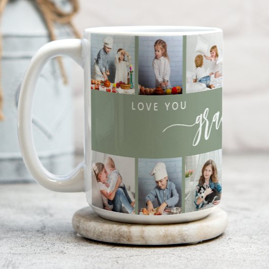 Love You Grandma 12 Photo Collage Sage Green Kaffeetasse