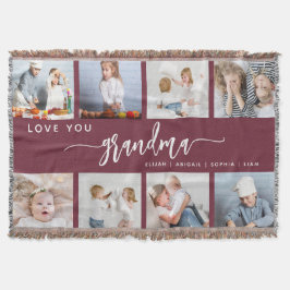 Love You Grandma 8 Photo Collage Burgundy Decke