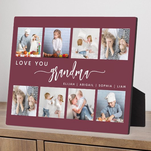 Love You Grandma 8 Photo Collage Burgundy Fotoplatte