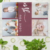 Love You Grandma 8 Photo Collage Burgundy Geschirrtuch (Gefaltet)