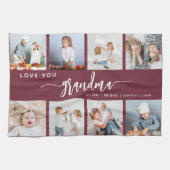 Love You Grandma 8 Photo Collage Burgundy Geschirrtuch (Horizontal)