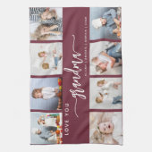Love You Grandma 8 Photo Collage Burgundy Geschirrtuch (Vertikal)