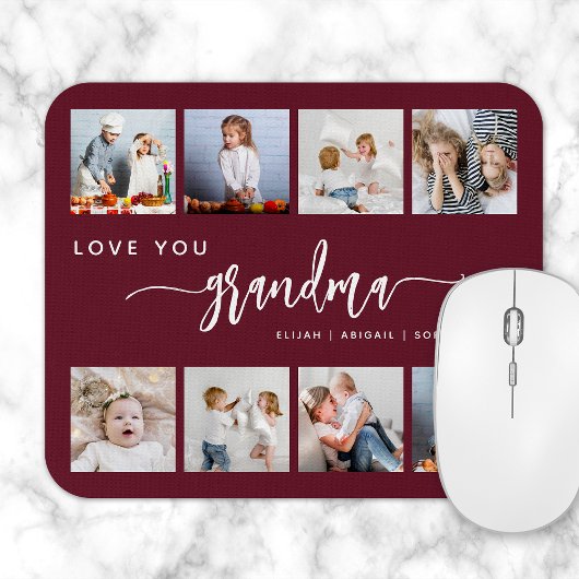 Love You Grandma 8 Photo Collage Burgundy Mousepad