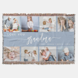 Love You Grandma 8 Photo Collage Dusty Blue Decke